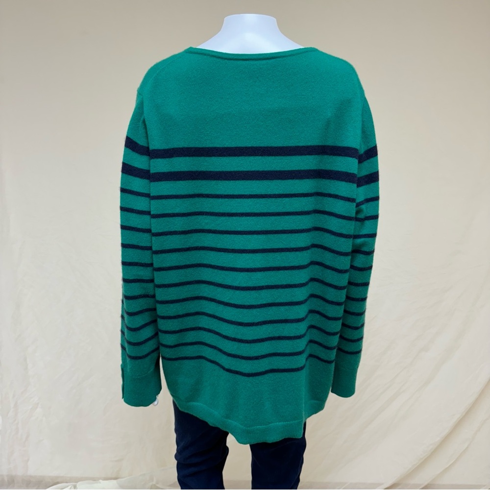 Talbots Pullover 100% Cashmere Sweater Plus 2X Navy Blue Green Striped Soft Slim - Picture 7 of 15